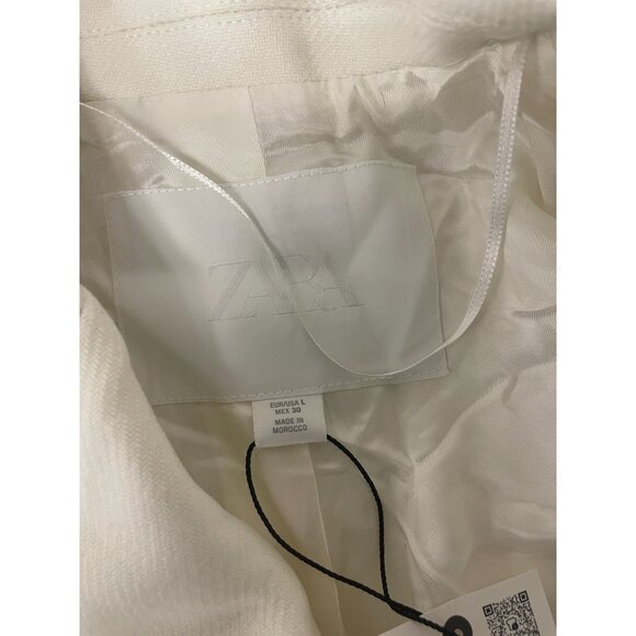 Zara Womens Long Wool Coat Jacket L Ivory Cream Double Breasted 2212/806 NWT - Picture 4 of 14